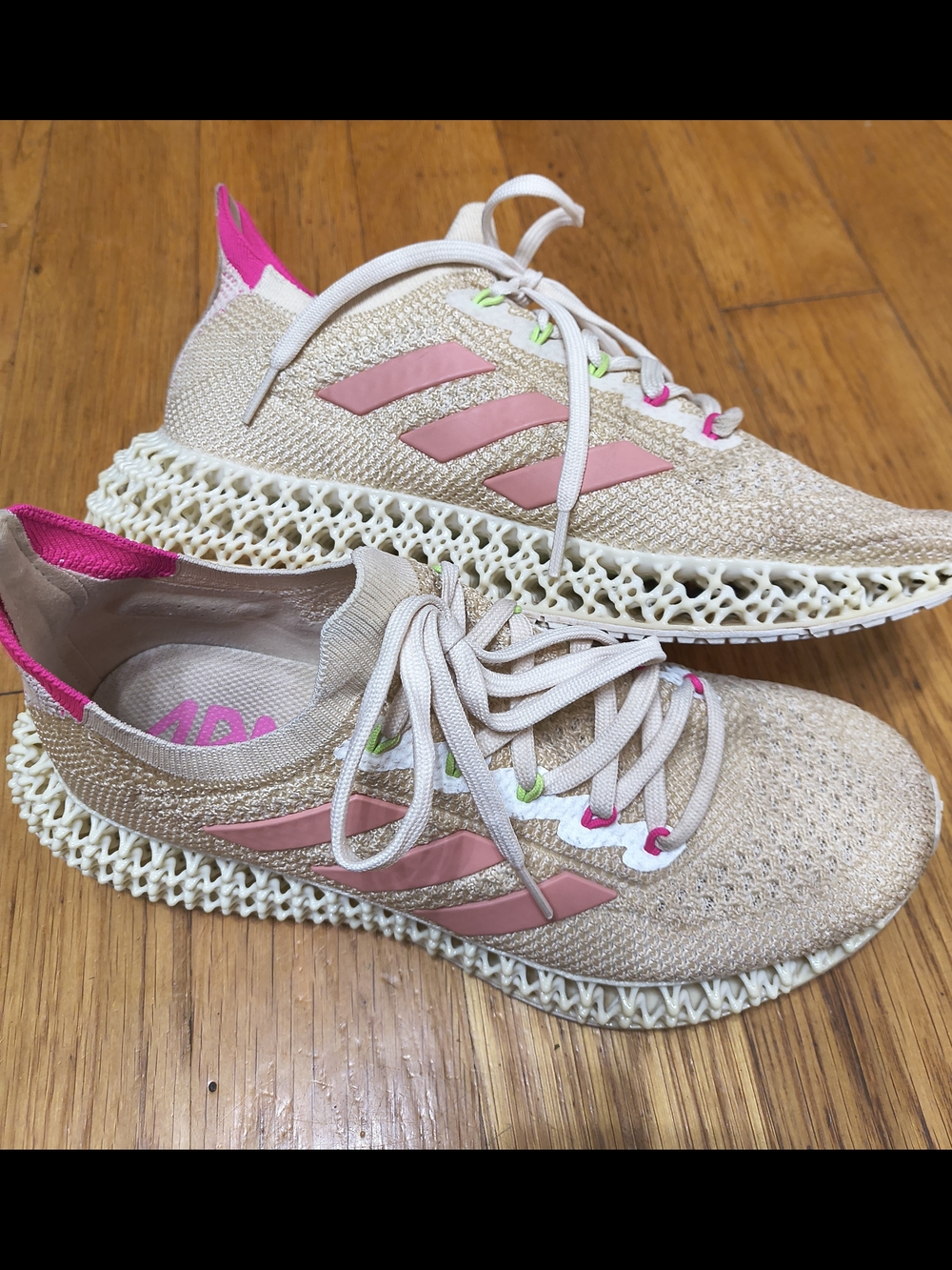 adidas Beige and Pink Women's 4D-Style Knit Sneakers